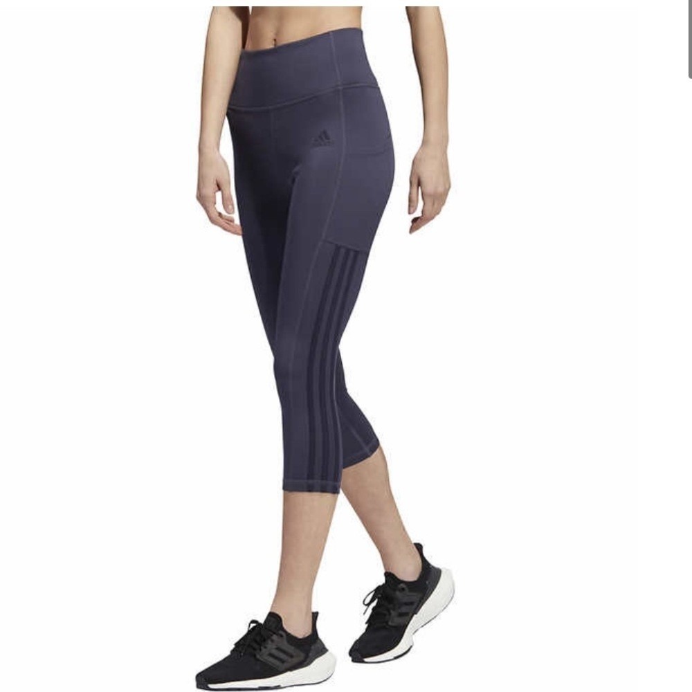 Adidas 3/4 Training Leggings Womens Small Navy New AEROREADY 3-Stripes